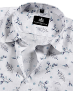 Linen White with Dusty Blue Print Shirt for Men