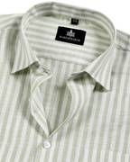 Casual Strip White with Pastel Green Stripe Men Shirts